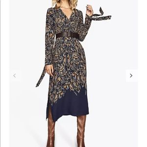 Reiss Erin Abstract Feather Midi Dress Size 6